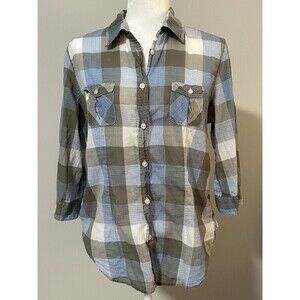 AMERICAN EAGLE Favorite Fit Green & Blue 3/4 Sleeve Button Up Women’s Large